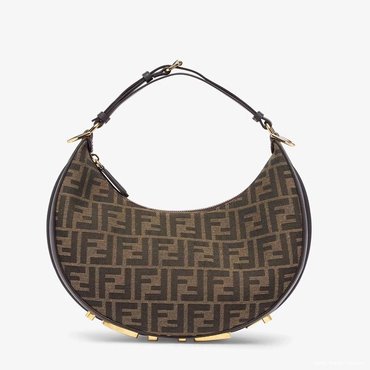 Affordable HOT Bag Fabric FF Fendi In Brown Motif Fendigraphy Hobo Small 0822